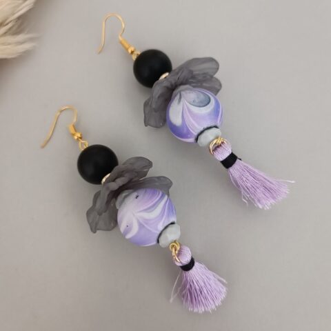 Lila Püsküllü Küpe